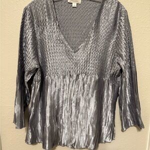 dressbarn Metallic Silver Textured Blouse